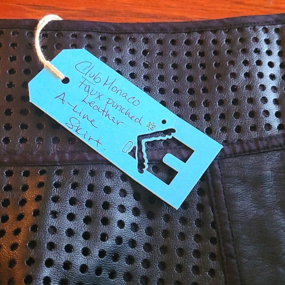 Club Monaco fluted faux leather skirt